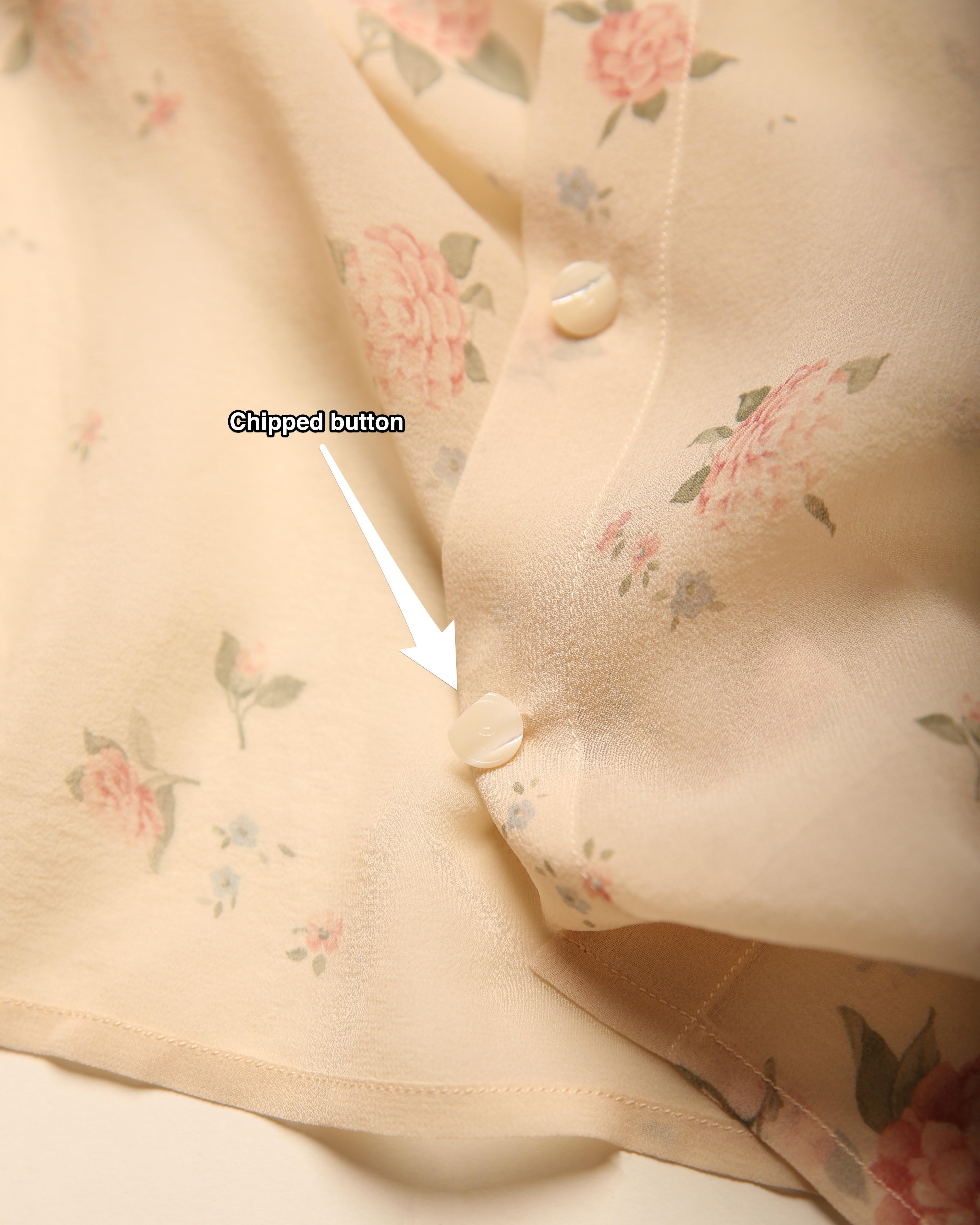 Chanel beige ecru silk pussy bow tie neck sheer pink floral blouse shirt XS-L 11