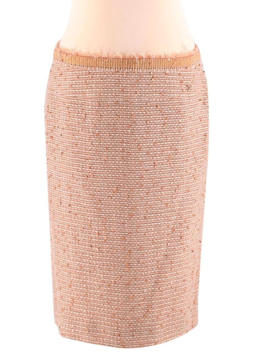 Chanel Beige Embellished Tweed Skirt Suit with Camellia Brooch - Size US 8 2