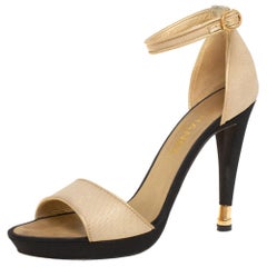 Chanel Beige Fabric And Leather Ankle Strap Sandals Size 39