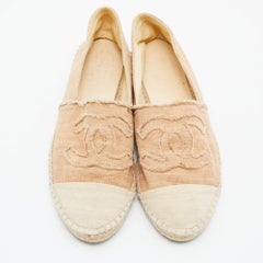 Chanel Beige Fabric CC Cap Toe Espadrille Flats Size 39