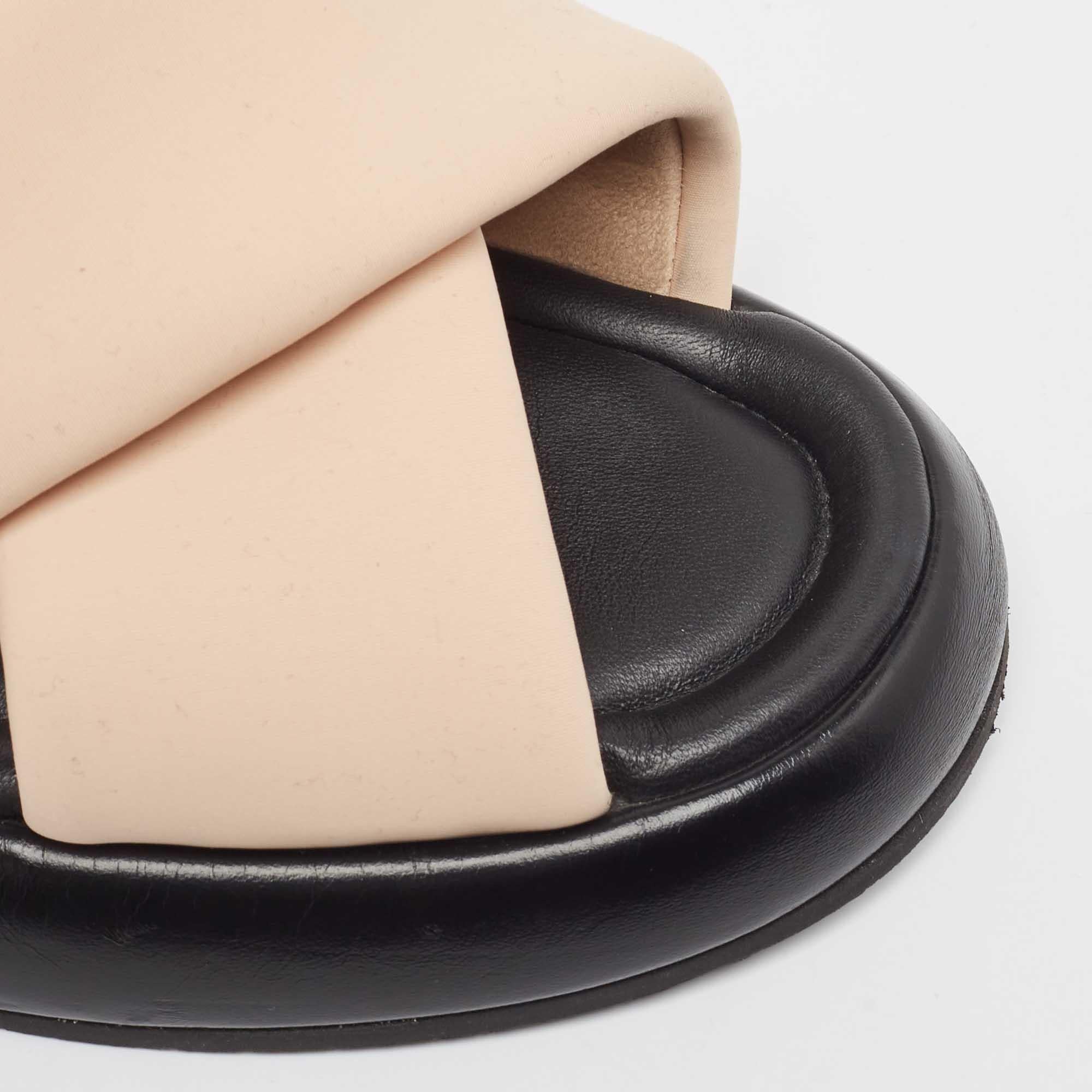 Chanel Beige Fabric Interlocking CC Logo Flat Slides Size 37 2