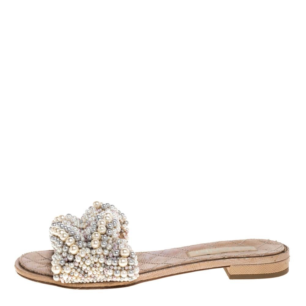 chanel flat sandals with pearls