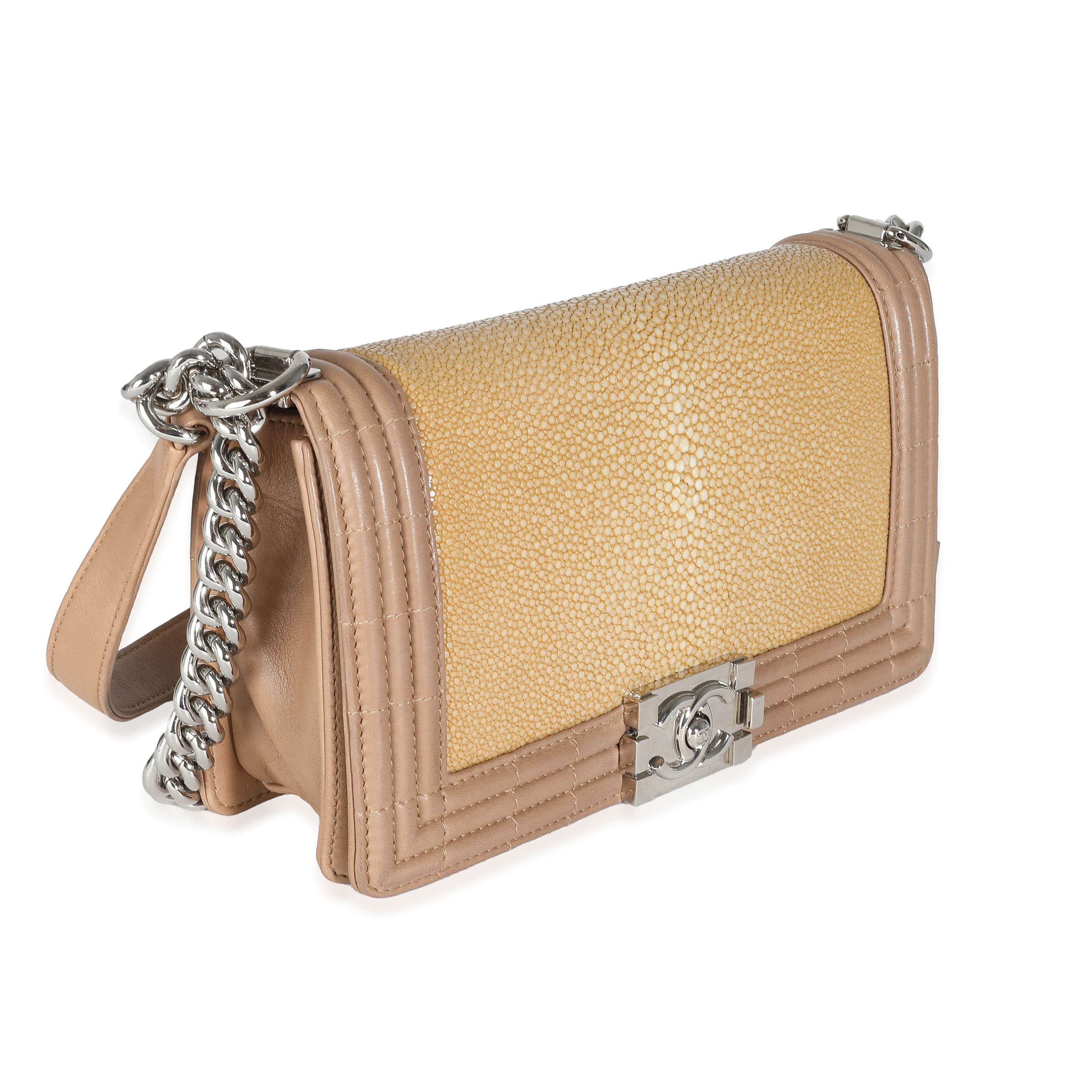 Chanel Beige Galuchat Stingray Lambskin Medium Boy Bag In Excellent Condition In New York, NY