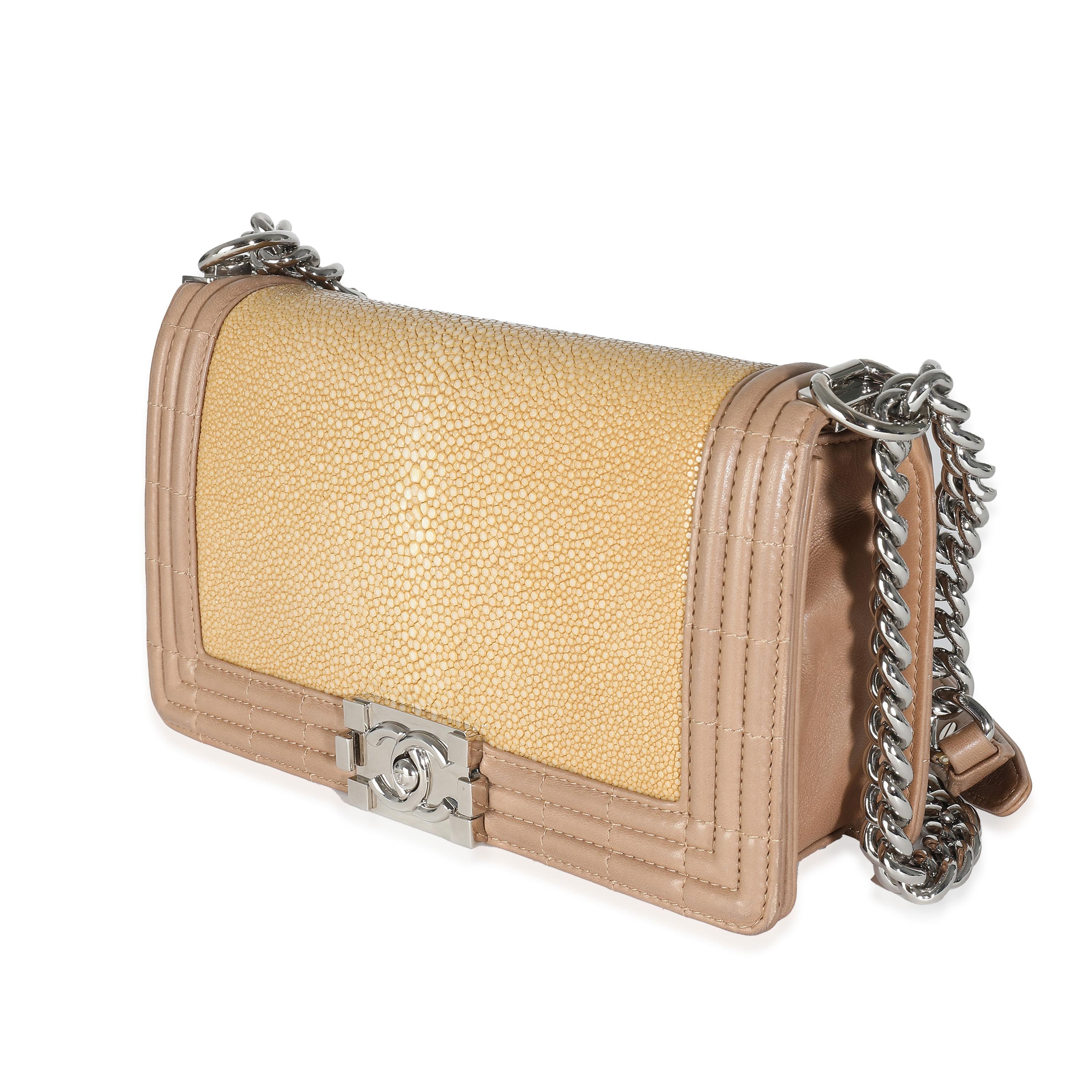 Women's or Men's Chanel Beige Galuchat Stingray Lambskin Medium Boy Bag