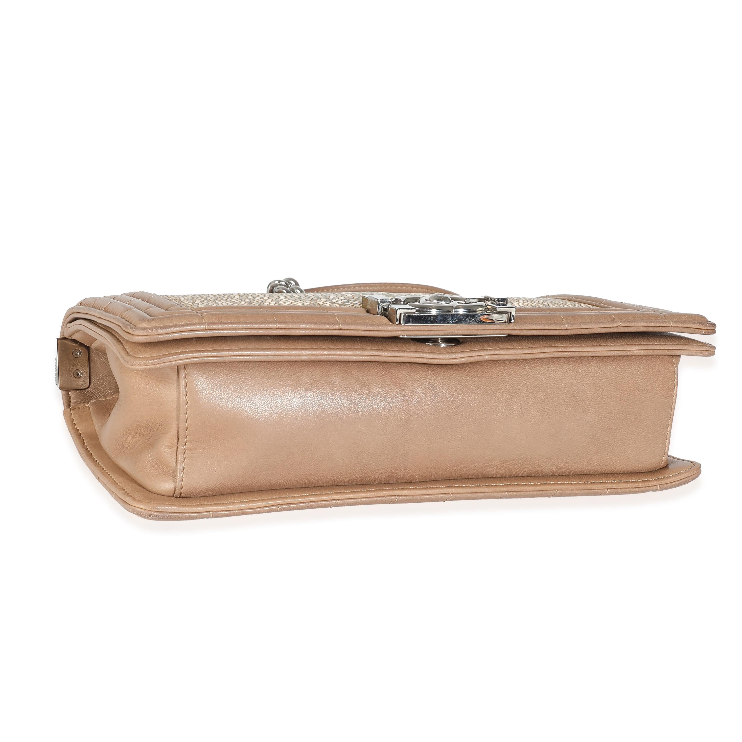 Chanel Beige Galuchat Stingray Lambskin Medium Boy Bag 2