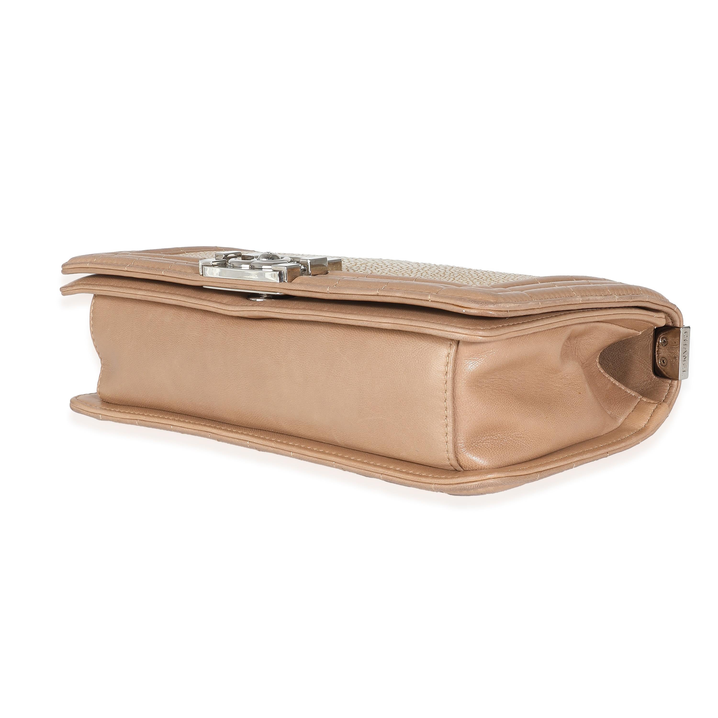 Chanel Beige Galuchat Stingray Lambskin Medium Boy Bag 3