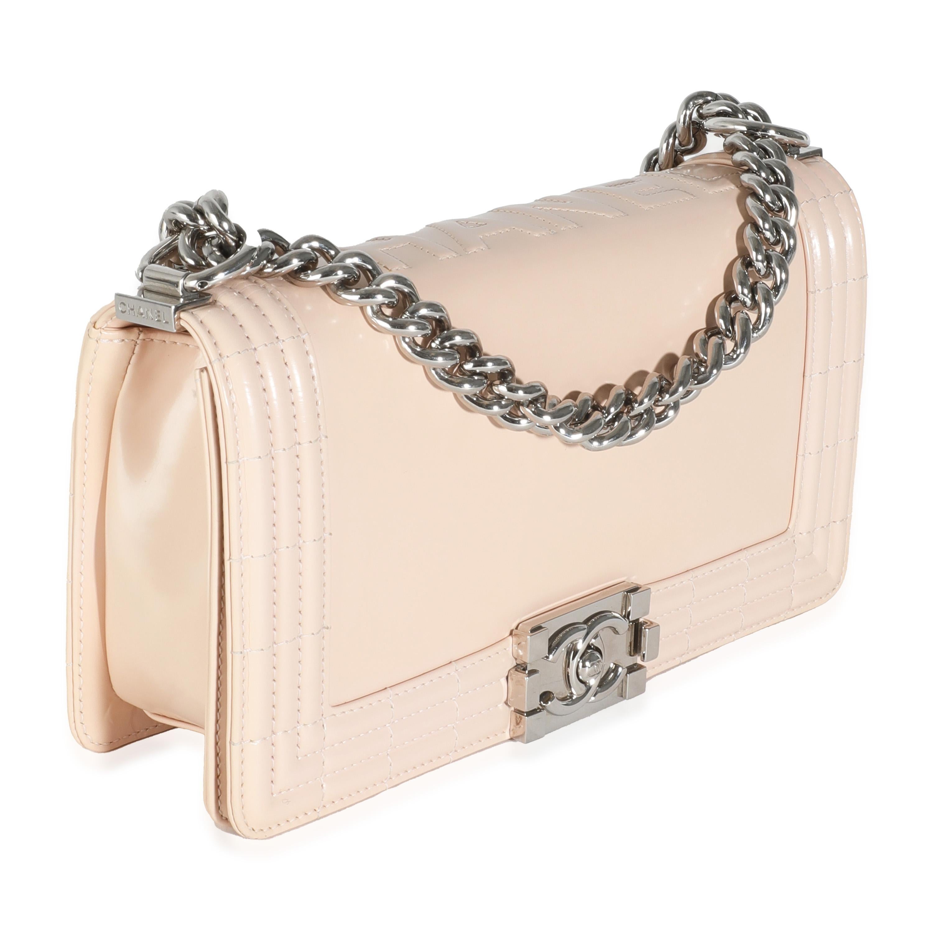 Chanel Beige Glazed Calfskin Old Medium Boy Bag In Excellent Condition For Sale In New York, NY