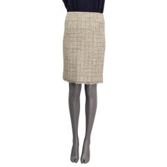 CHANEL beige & gold cotton LUREX TWEED Skirt 38 S