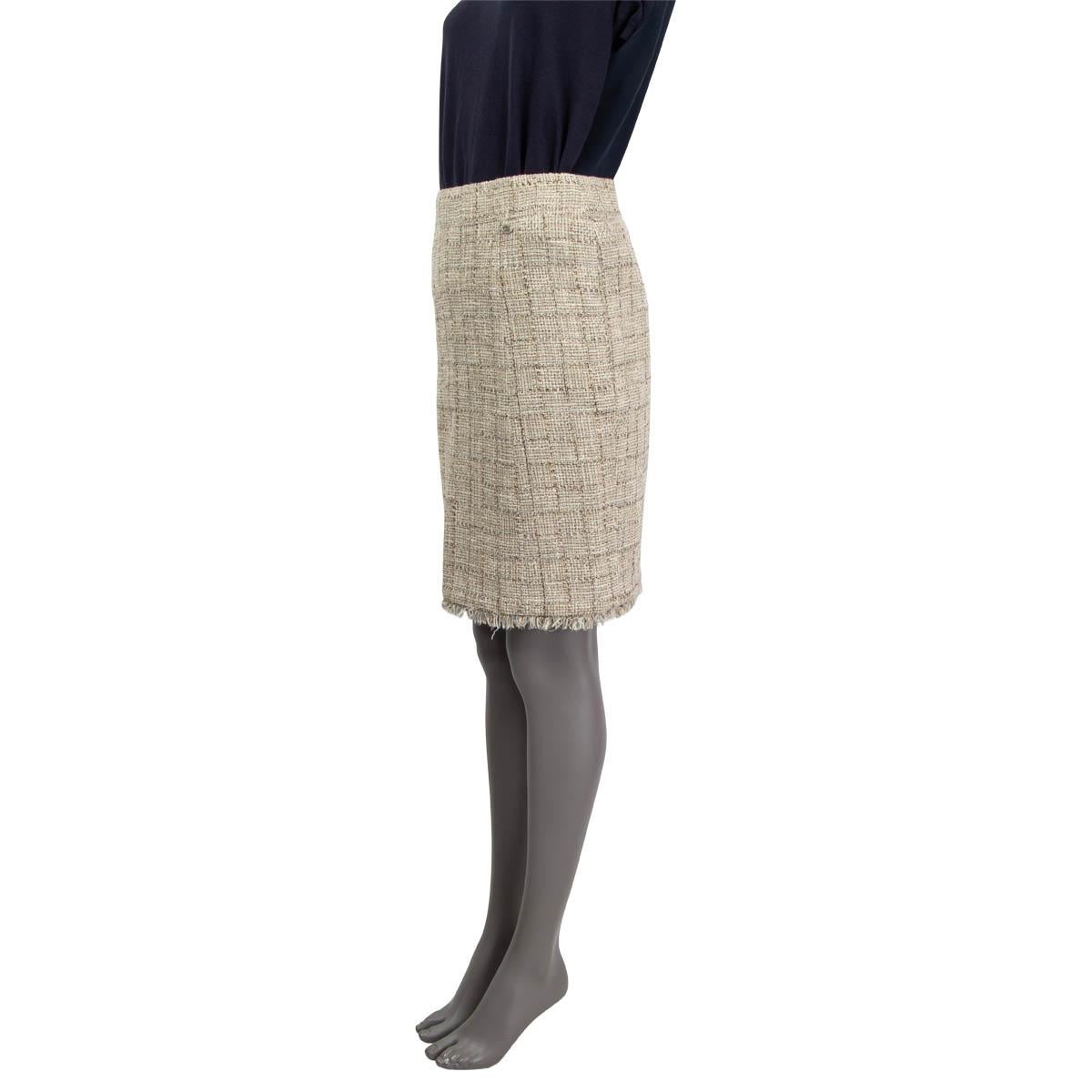 Women's CHANEL beige & gold cotton LUREX TWEED Skirt 38 S