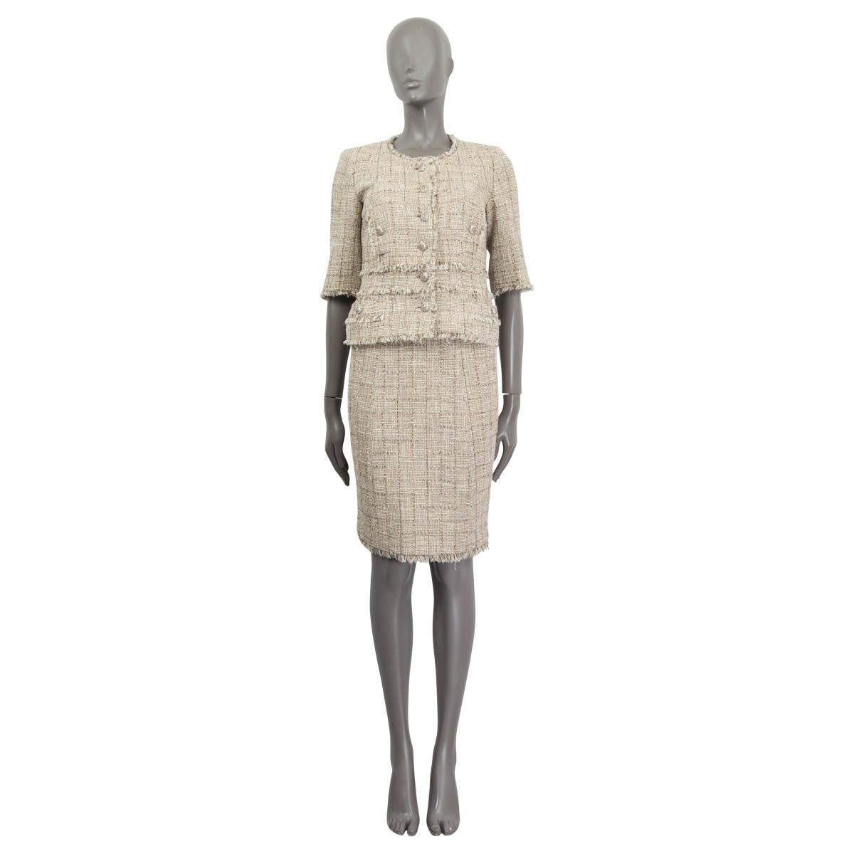 CHANEL beige & gold cotton LUREX TWEED Skirt 38 S 5