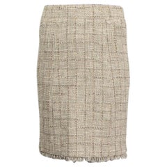 CHANEL beige & gold cotton LUREX TWEED Skirt 38 S