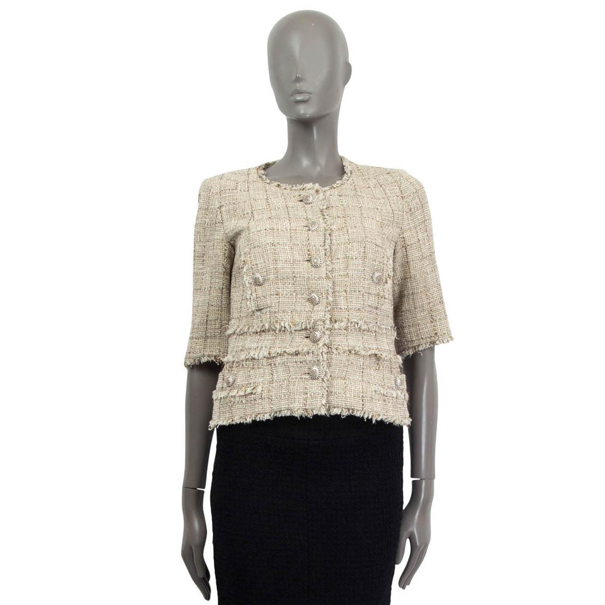 CHANEL beige & goldene Baumwolle TWEED GRIPOIX BUTTON Jacke 38 S (Beige)