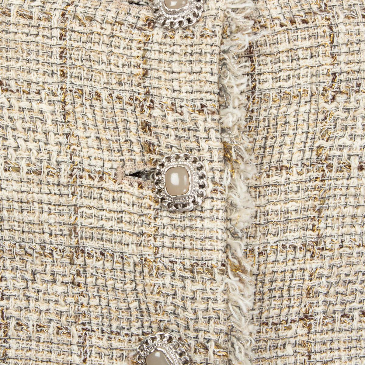 CHANEL beige & goldene Baumwolle TWEED GRIPOIX BUTTON Jacke 38 S 2