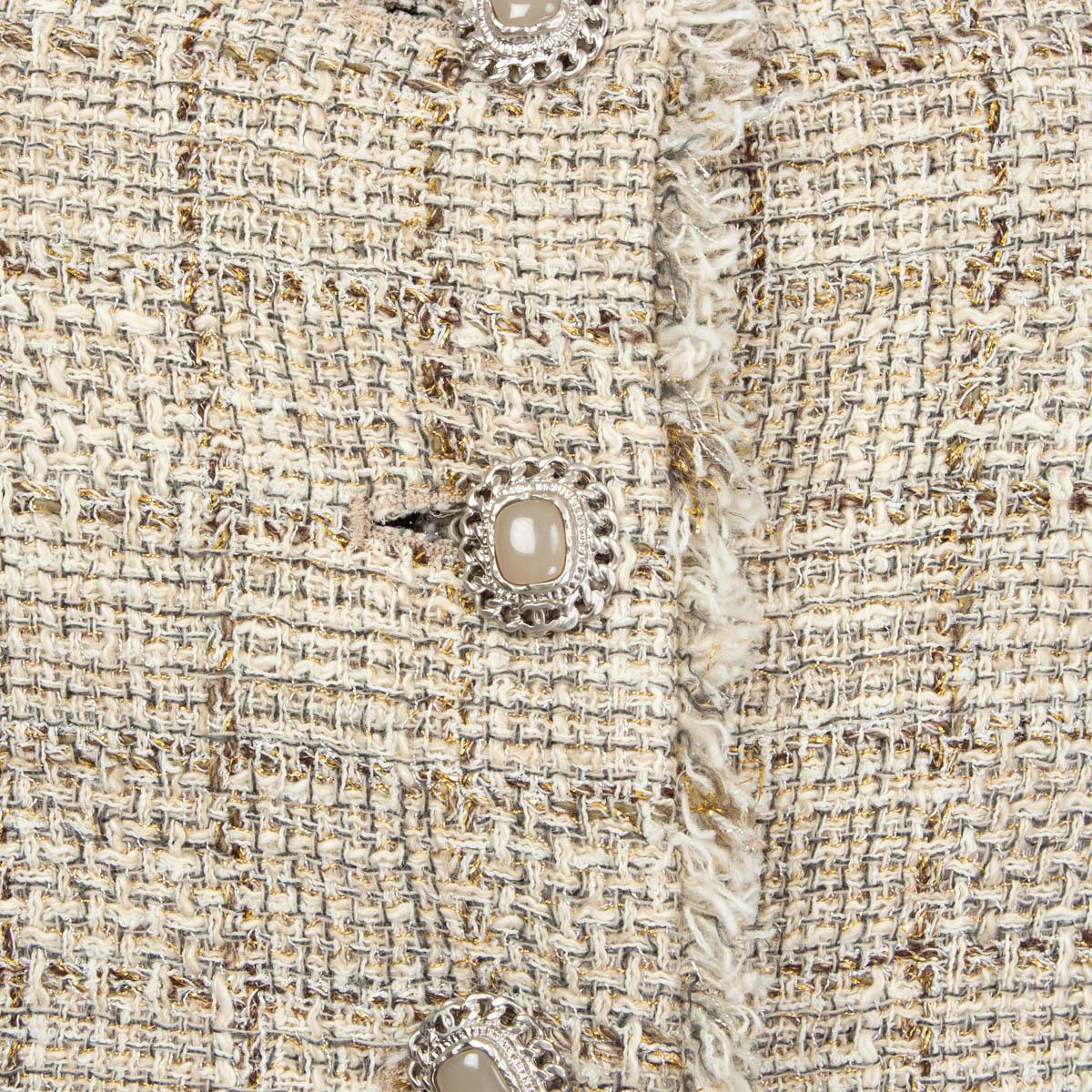 Beige CHANEL beige & gold cotton TWEED GRIPOIX BUTTON Jacket 38 S