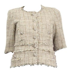 CHANEL beige & gold cotton TWEED GRIPOIX BUTTON Jacket 38 S