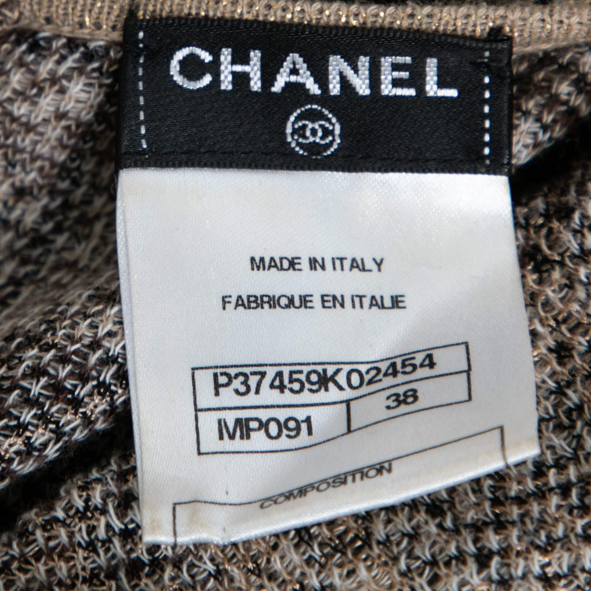 Women's Chanel Beige & Gold Jacquard Knit Button Detail Sleeveless Dress M