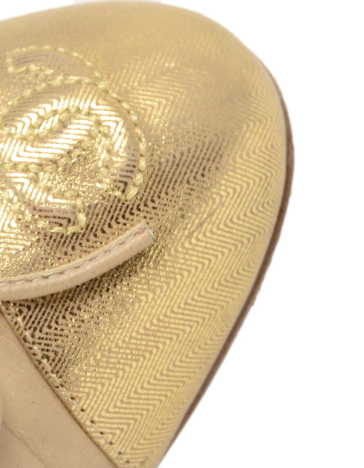 Chanel Beige/Gold Leather Cap Toe CC Ballet Flats sz 39.5 4