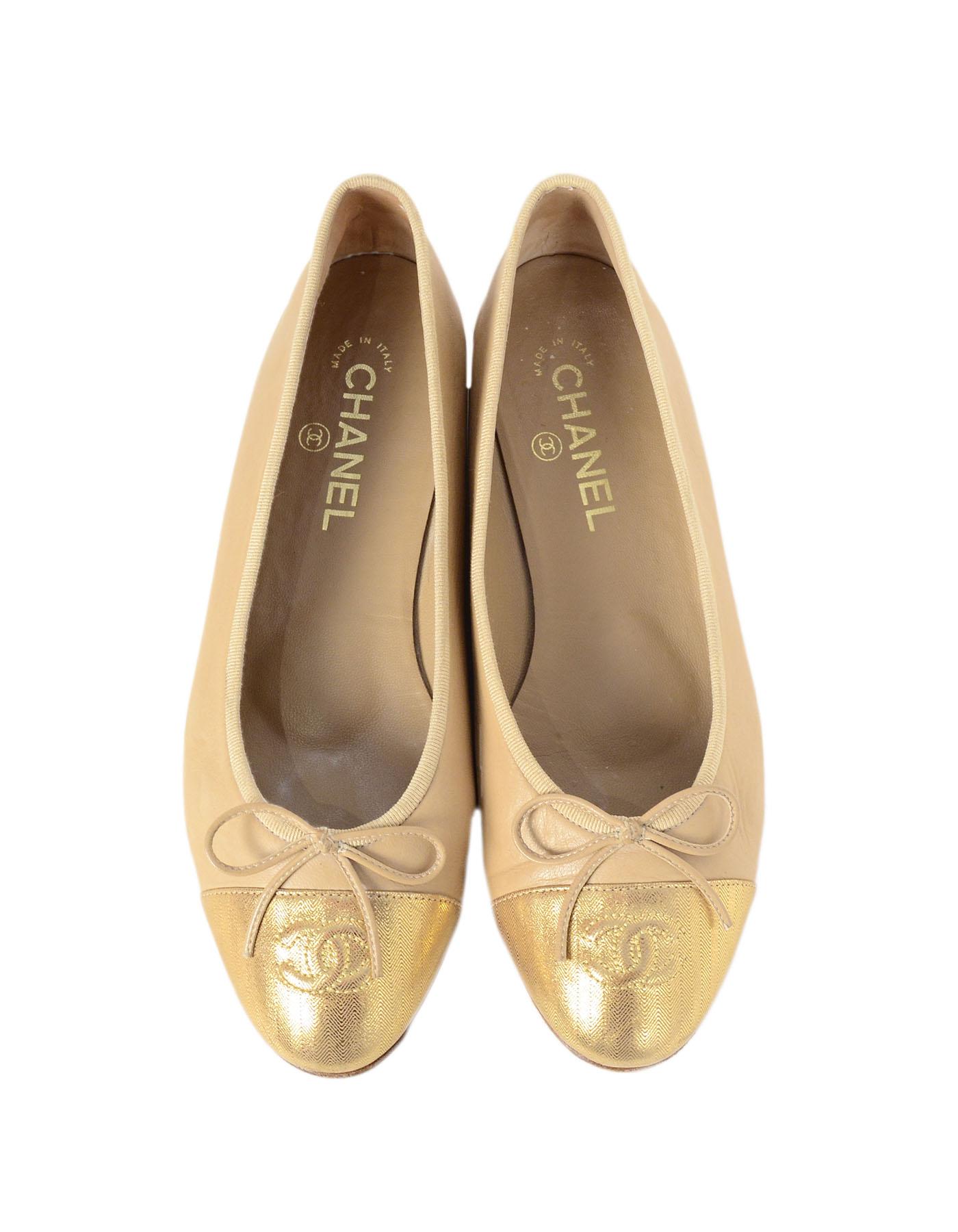 chanel gold ballet flats