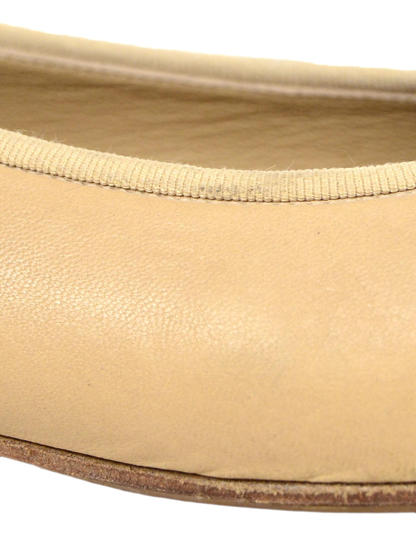 Women's Chanel Beige/Gold Leather Cap Toe CC Ballet Flats sz 39.5