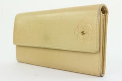 Chanel Beige Gold Leather CC Camelia Flap Wallet7ccs111