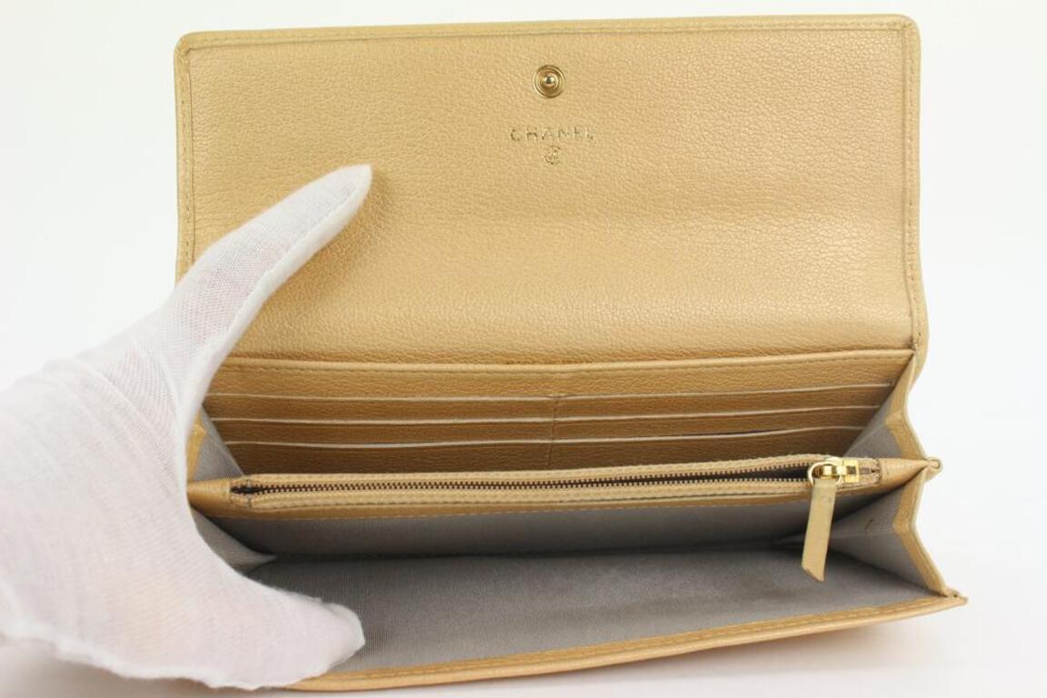 Women's Chanel Beige Gold Leather CC Camelia Flap Wallet7ccs111 For Sale