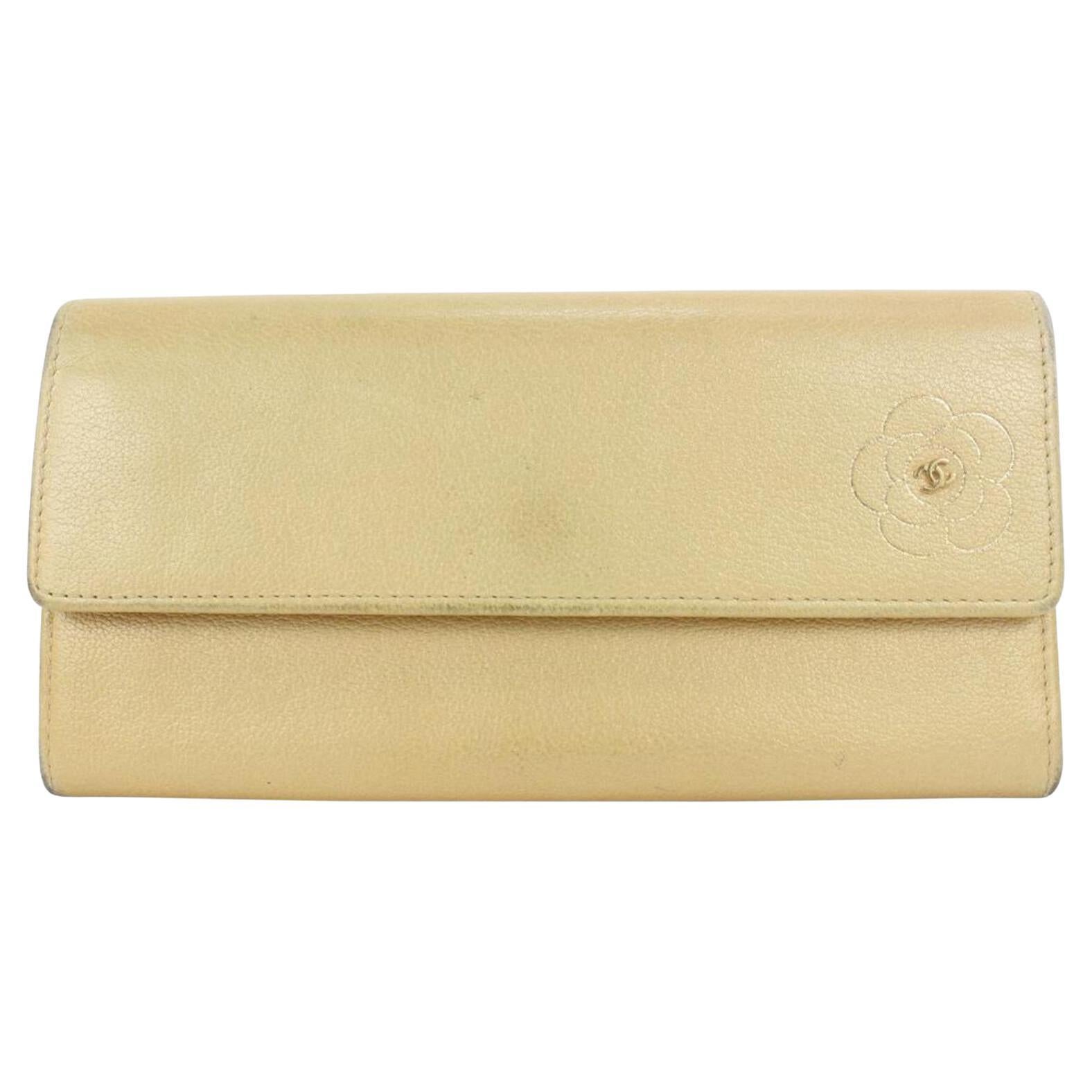 Chanel Beige Gold Leather CC Camelia Flap Wallet7ccs111 For Sale