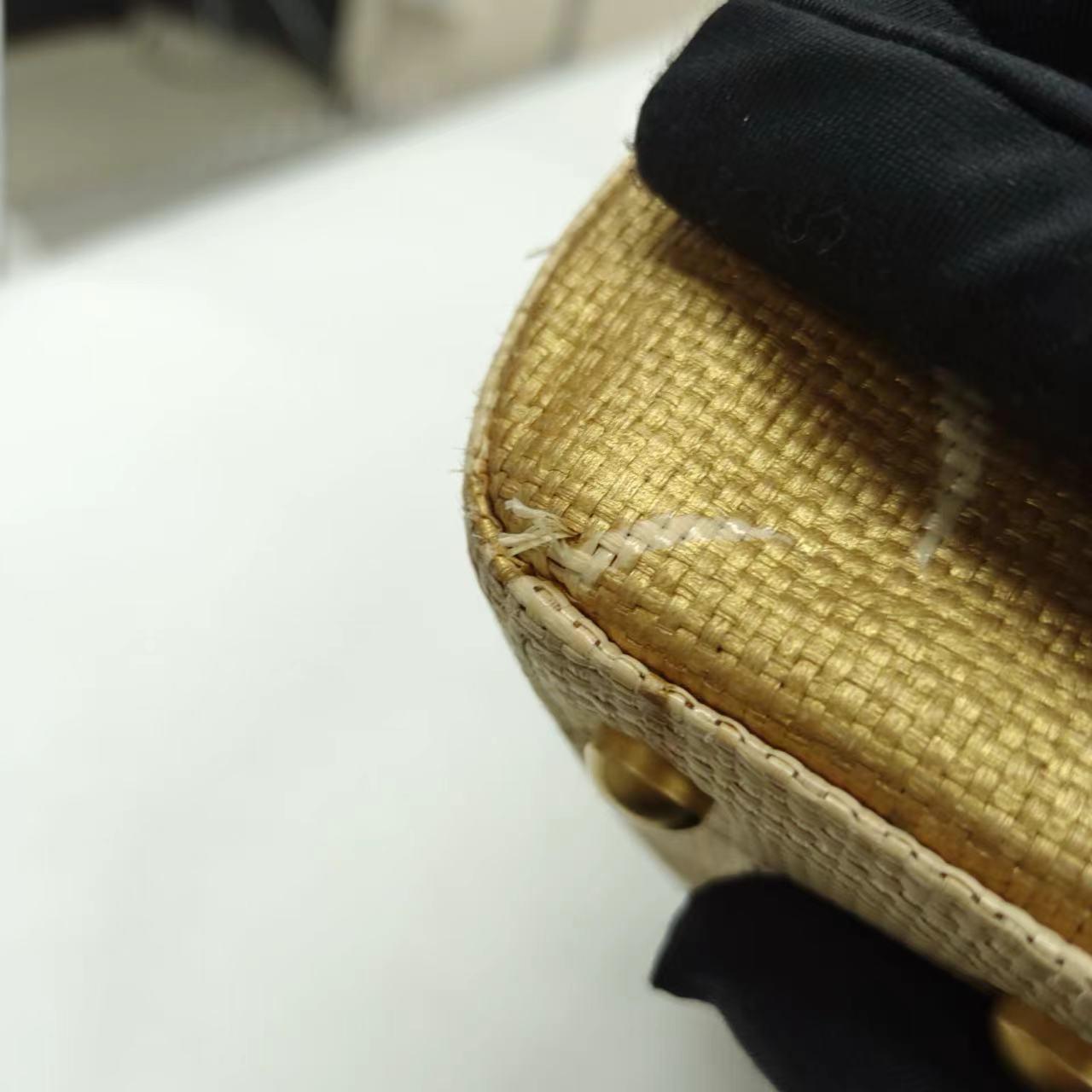 Chanel Beige Gold Woven Raffia Camellia Print Shoulder Bag, 2003-2004 6