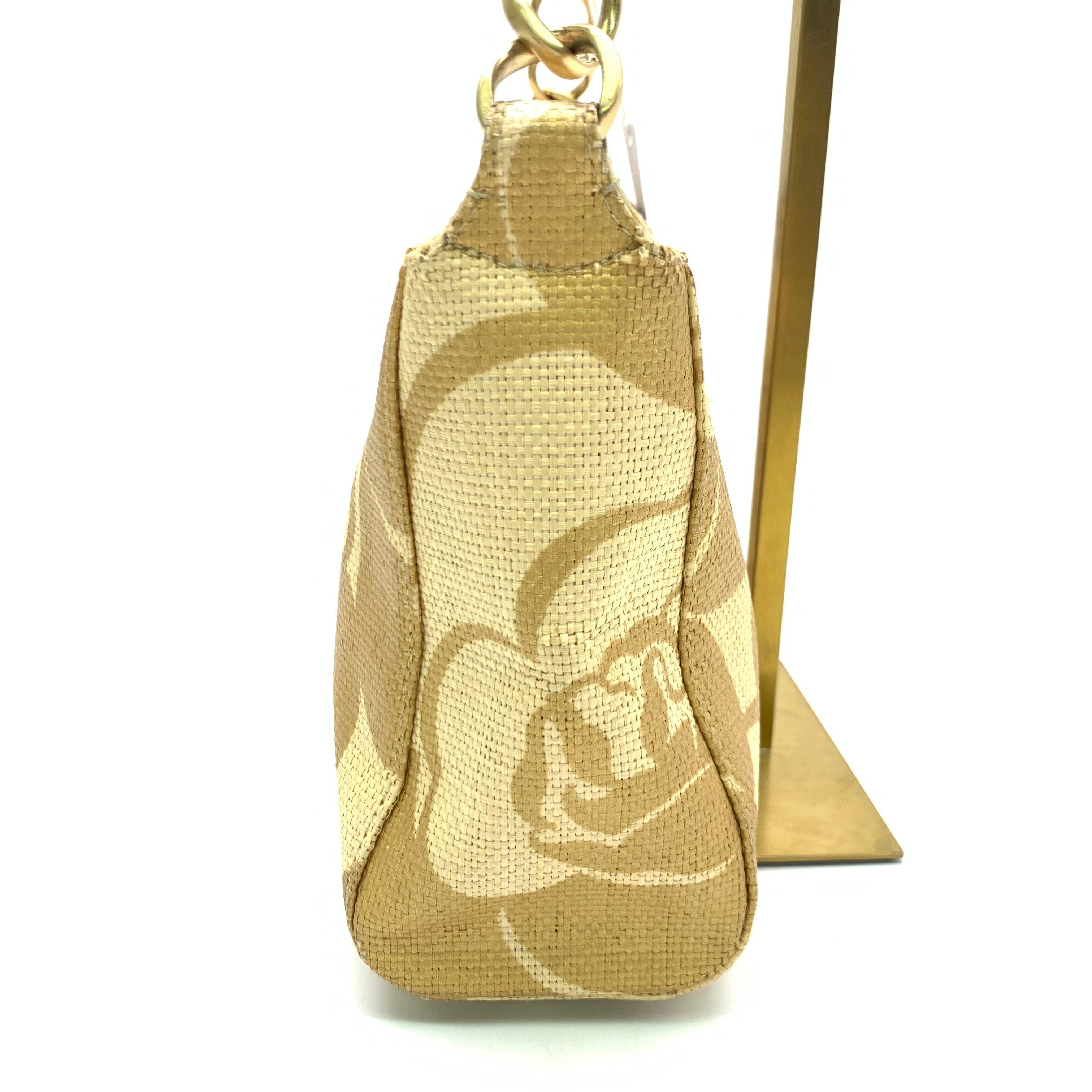 Chanel Beige Gold Woven Raffia Camellia Print Shoulder Bag, 2003-2004 1