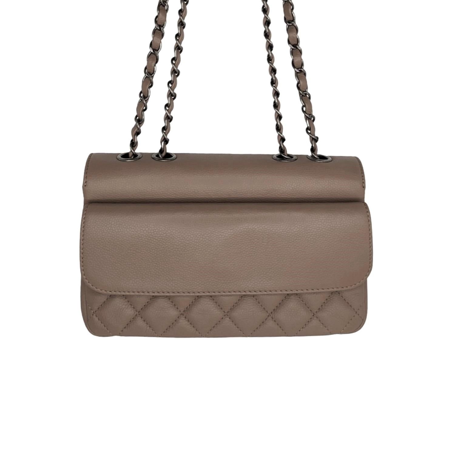 Chanel Beige Grained Calfskin All About Flap Bag In Excellent Condition In Scottsdale, AZ