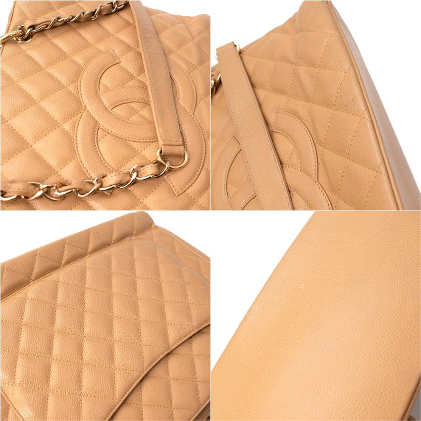 Chanel Beige Grand Shopping Caviar Leather Tote Bag For Sale 1