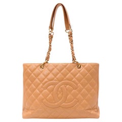 Chanel Beige Grand Shopping Caviar Leather Tote Bag