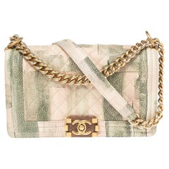 Chanel Beige/Green Quilted Watercolor Print Caviar Leather Medium Boy Flap Bag