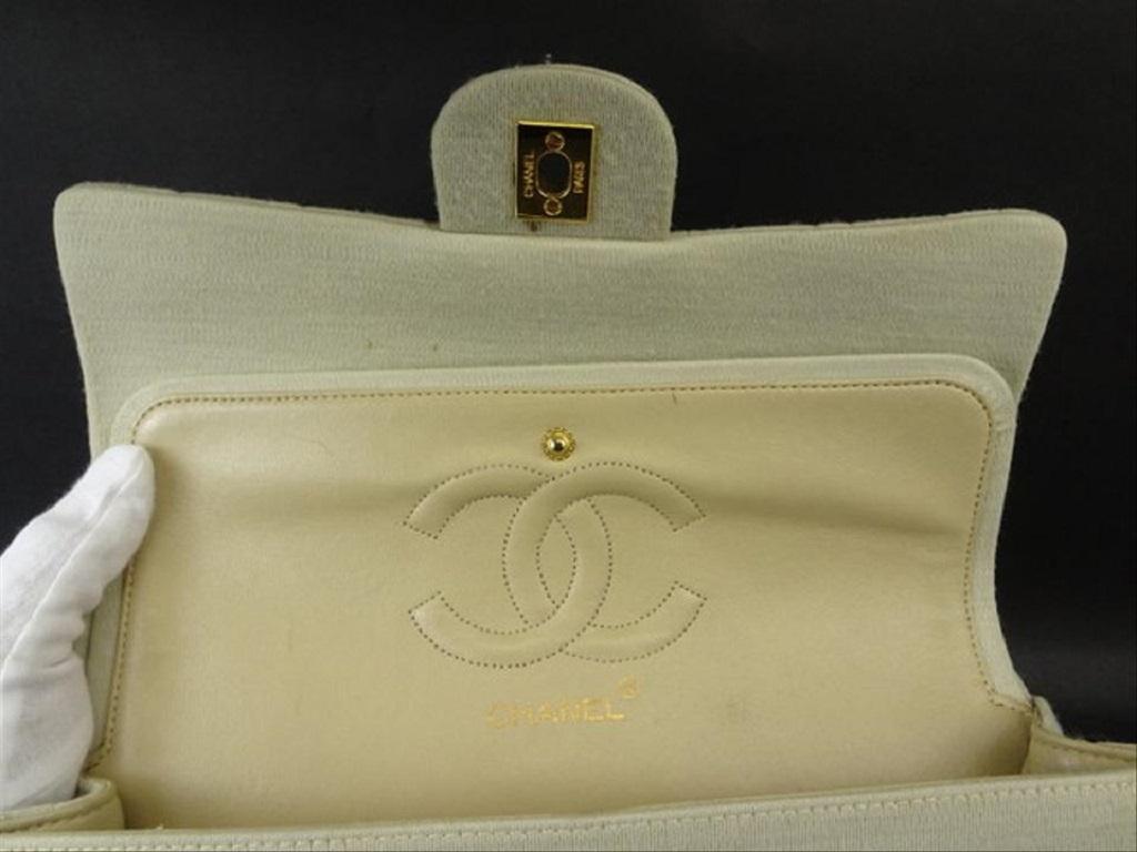 Chanel Beige Greige Quilted Grey Classic Double Flap 215857 In Good Condition In Dix hills, NY