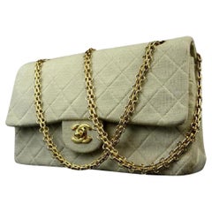 Chanel Beige Greige Quilted Grey Classic Double Flap 215857