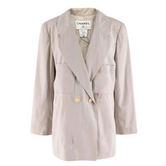 Chanel Beige Grey Lightweight Wool Blazer SIZE 42