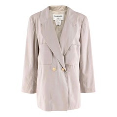 Chanel Beige Grey Lightweight Wool Blazer SIZE 42