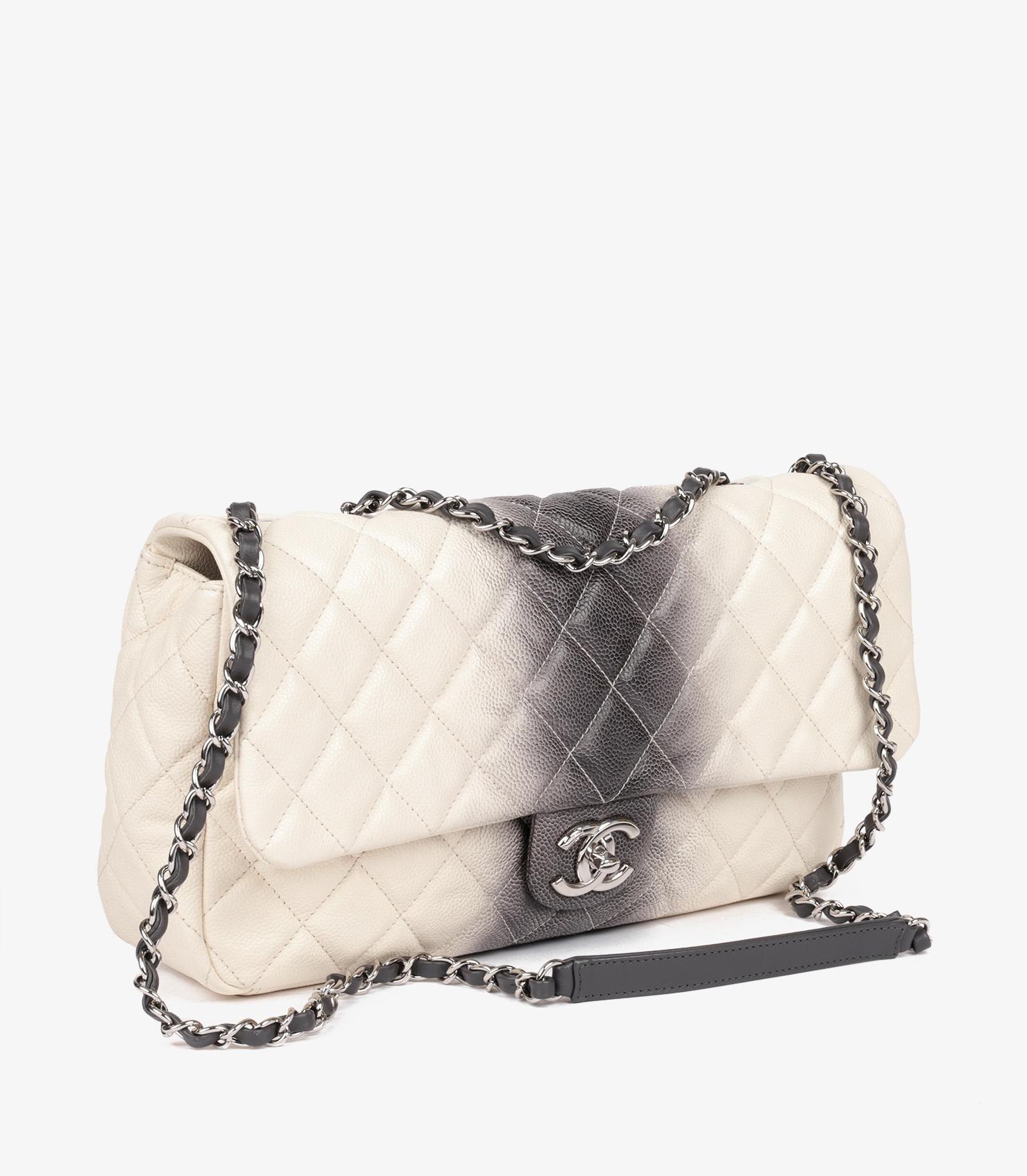 Chanel Beige & Grey Ombre Caviar Leather Jumbo Classic Single Flap Bag In Excellent Condition In Bishop's Stortford, Hertfordshire