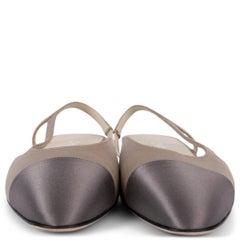 CHANEL beige & grey SATIN SLINGBACK Flats Shoes 39