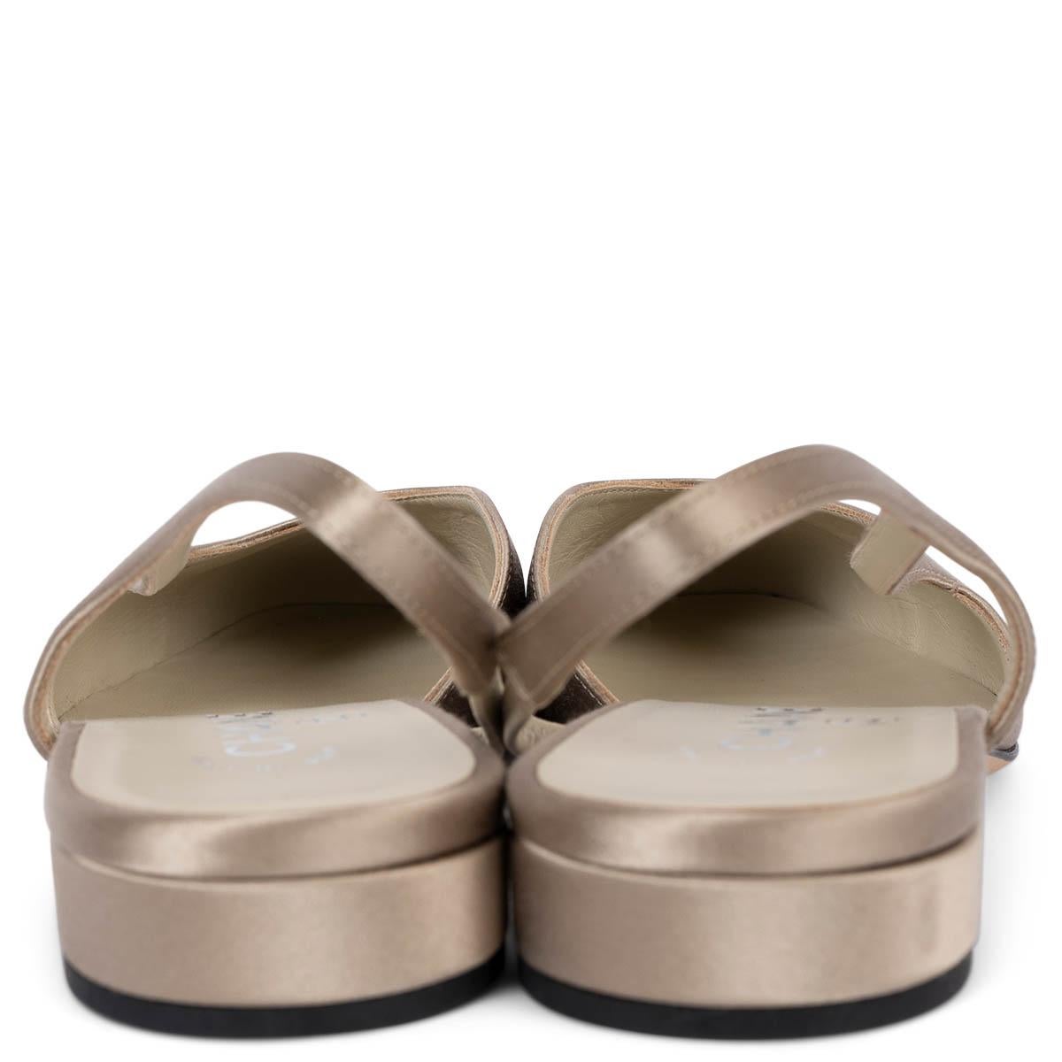CHANEL beige & grey SATIN SLINGBACK Flats Shoes 39 For Sale 1