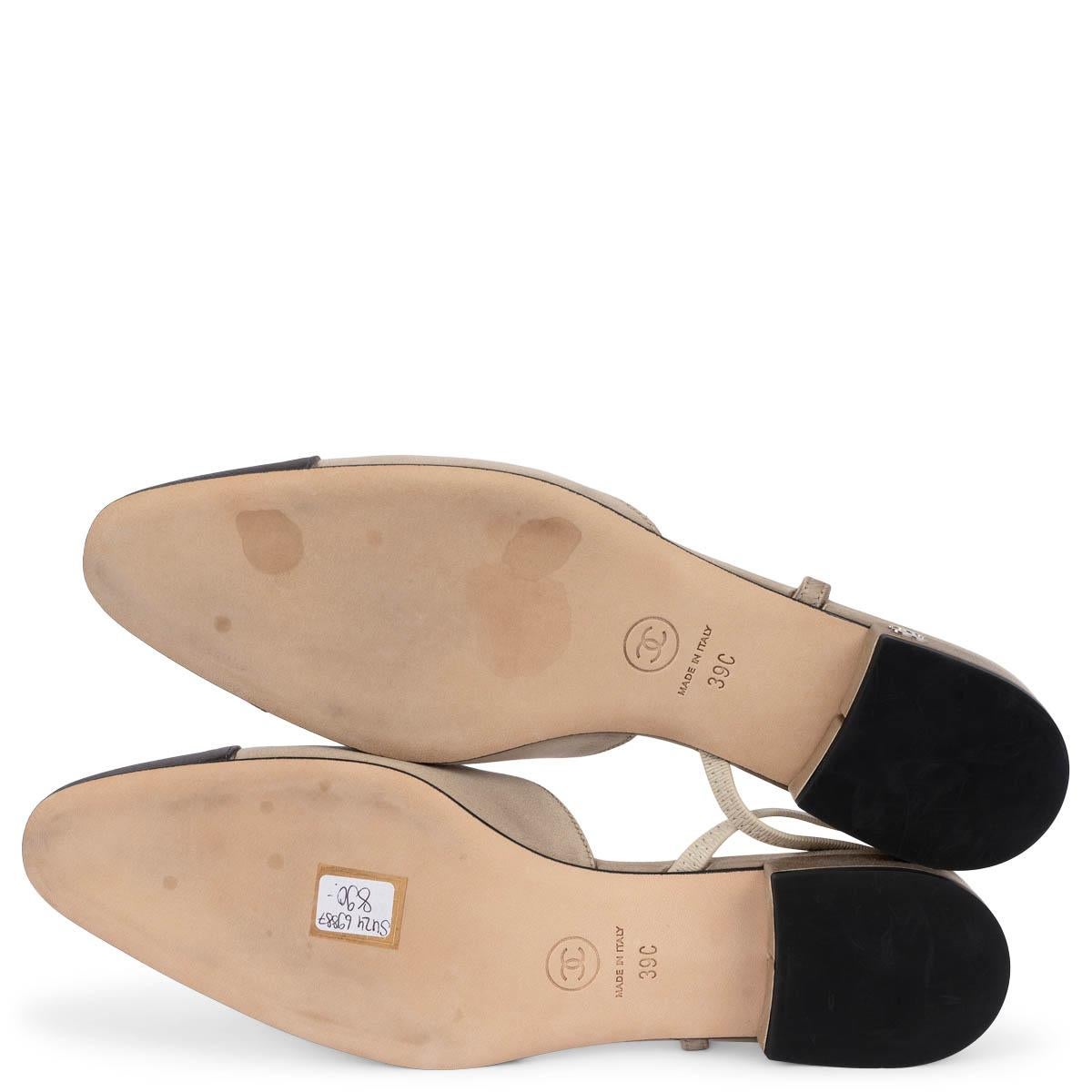 CHANEL beige & grey SATIN SLINGBACK Flats Shoes 39 For Sale 5