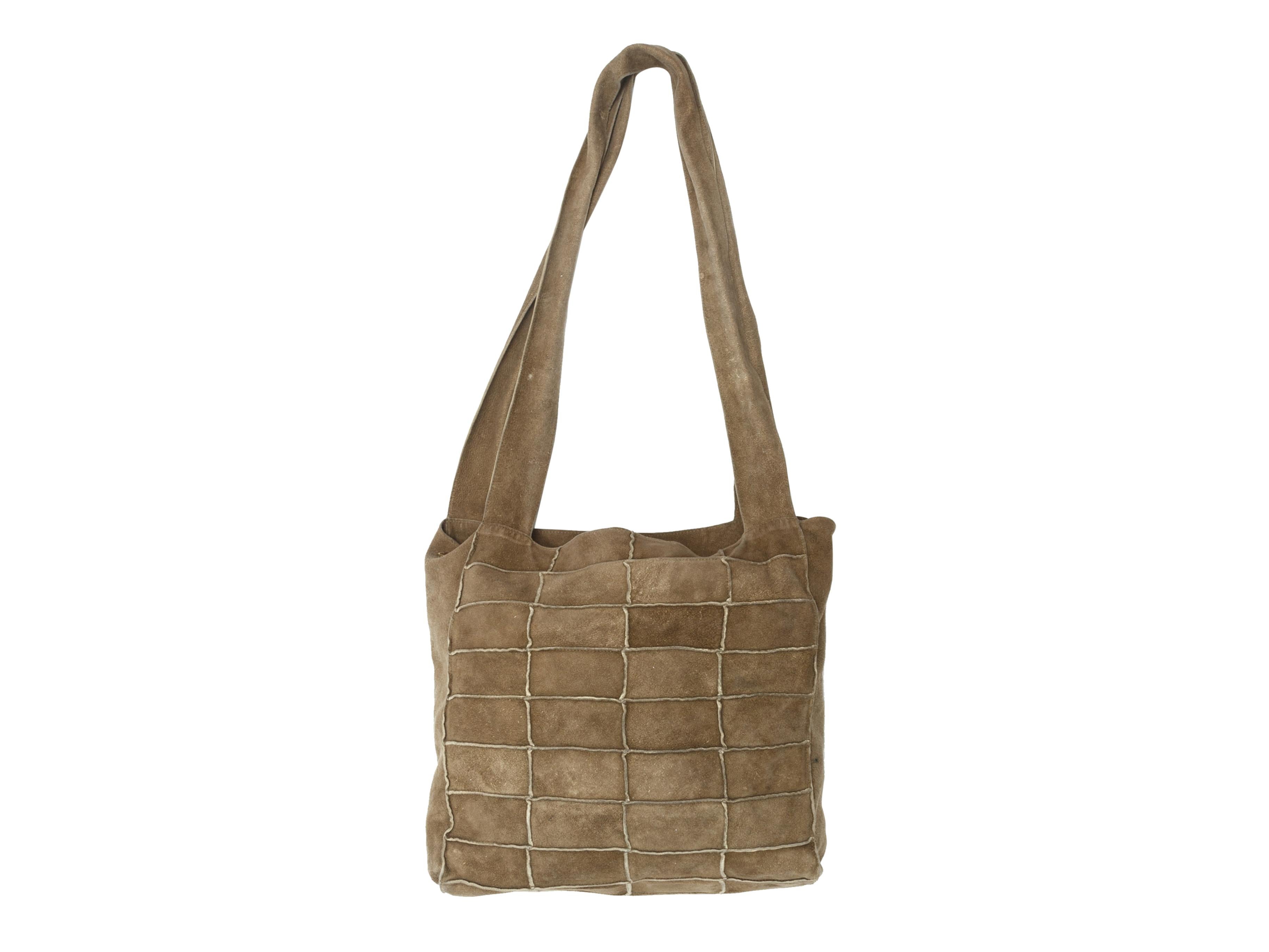 Chanel Beige Grid Patterned Suede Bag In Good Condition In New York, NY