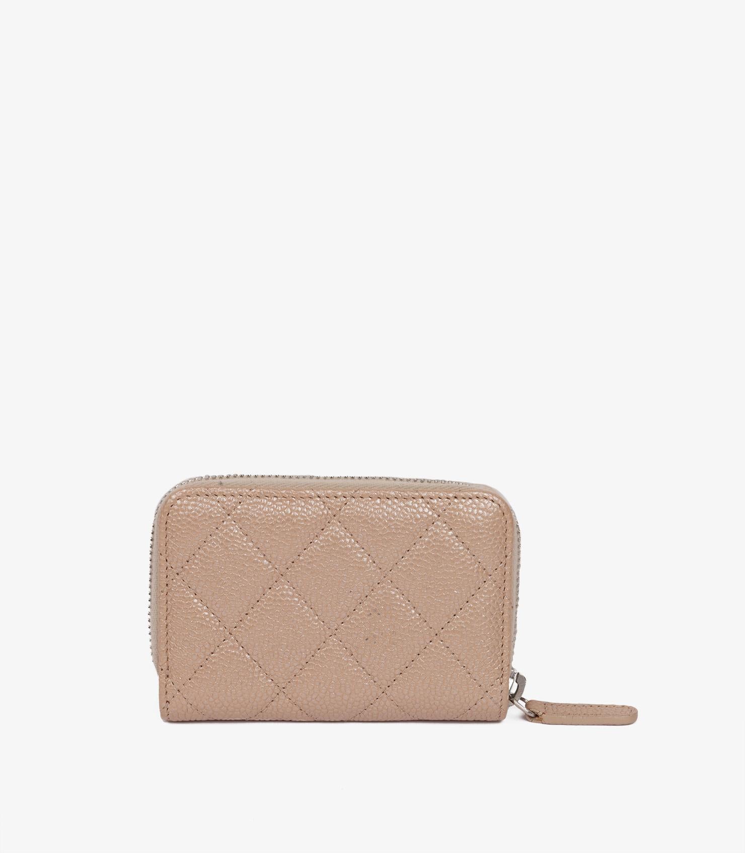 Chanel Beige Iridescent Caviar Leather Zip Around Classic Coin Purse In Excellent Condition In Bishop's Stortford, Hertfordshire