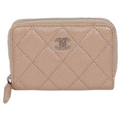 Chanel Beige Iridescent Caviar Leather Zip Around Classic Coin Purse