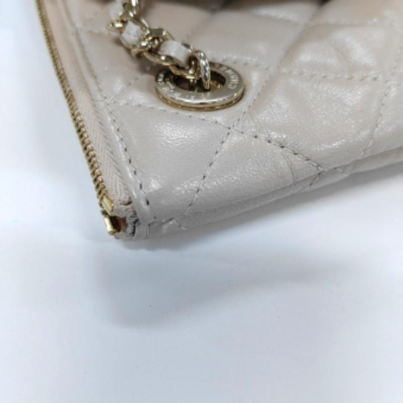 Chanel Beige Iridescent Lambskin Quilted Pouch with Mini Flap Purse 8