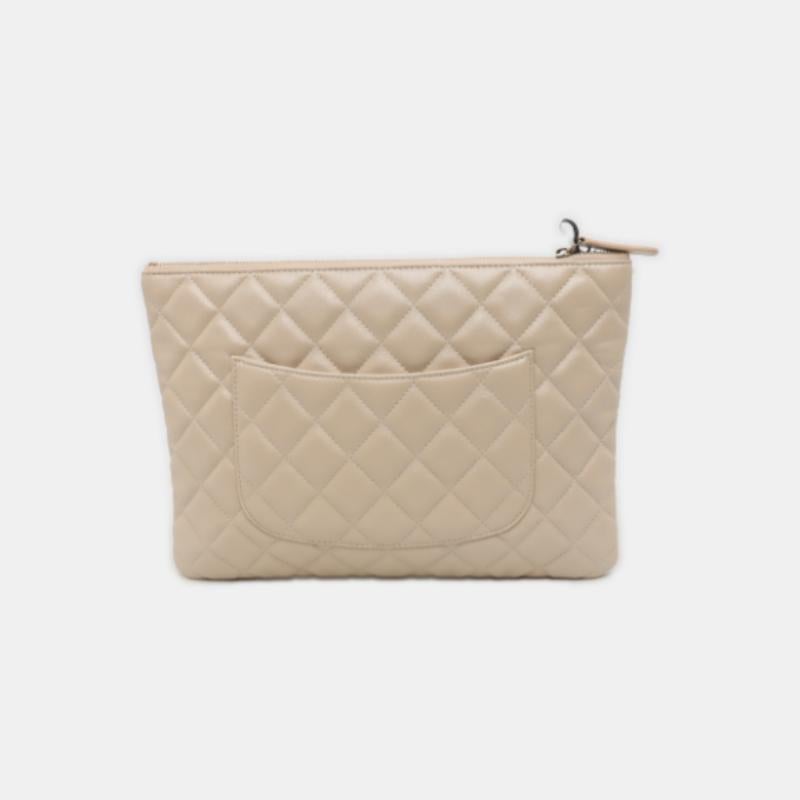 Chanel Beige Iridescent Lambskin Quilted Pouch with Mini Flap Purse 2