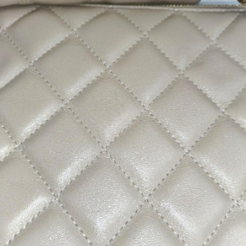Chanel Beige Iridescent Lambskin Quilted Pouch with Mini Flap Purse 4