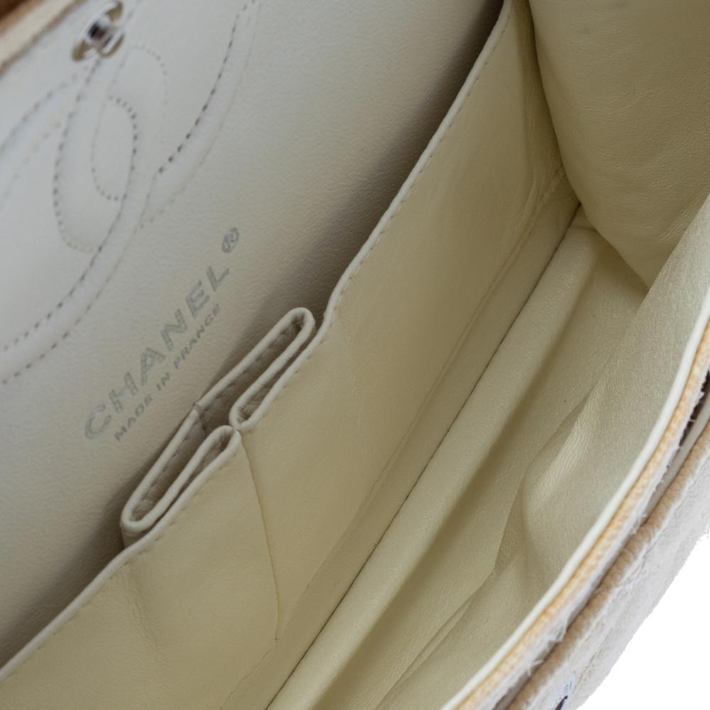Chanel Beige/Elfenbein Gesteppte Canvas Faux Pearl Double Flap Umhängetasche 6