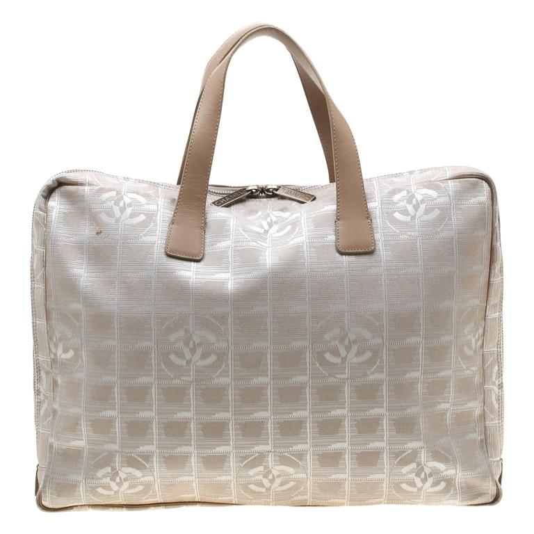 Chanel Beige Jacquard Travel Ligne Laptop Bag