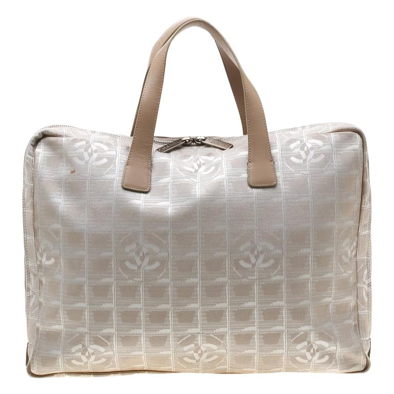 Chanel Beige Jacquard Travel Ligne Laptop Bag at 1stDibs