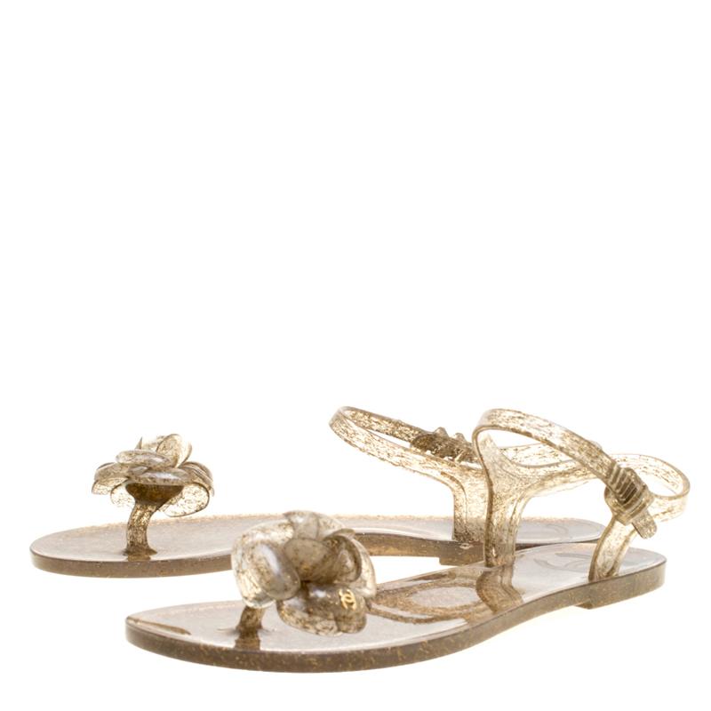 Women's Chanel Beige Jelly Camellia Flower Sandals Size 39